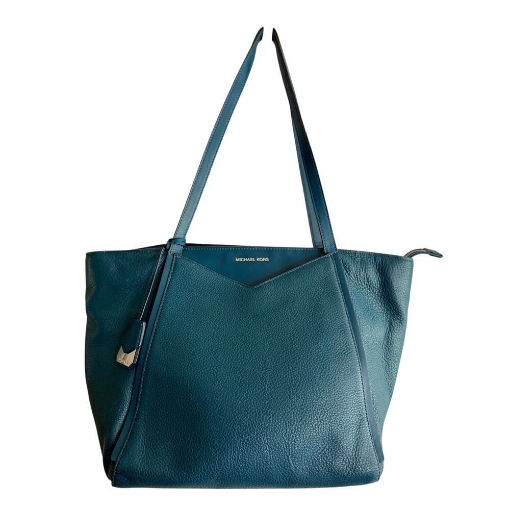 Michael Kors Whitney Large LeatherTeal Zippered Tote GUC - Picture 7 of 16